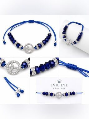 ☮️ Royal Blue Crystal Peace Charm Bracelet #81